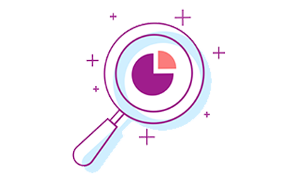 illustration d'une loupe avec un graphique en forme de secteur au milieu